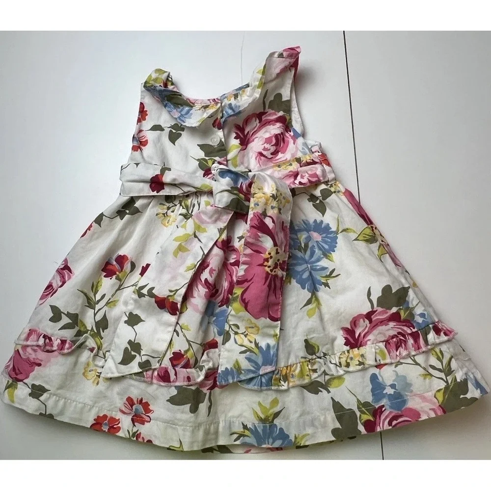 The Childrens Place 89 Dress Easter  Girls White Floral Sash Ruffle 6-9 Months